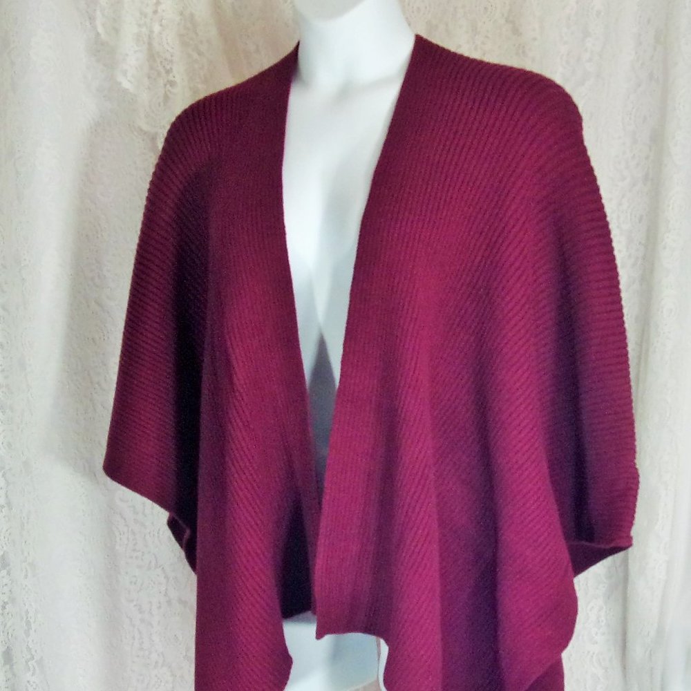 Knit Merlot Red Wine Cape Ruana Shawl One Size NWOT